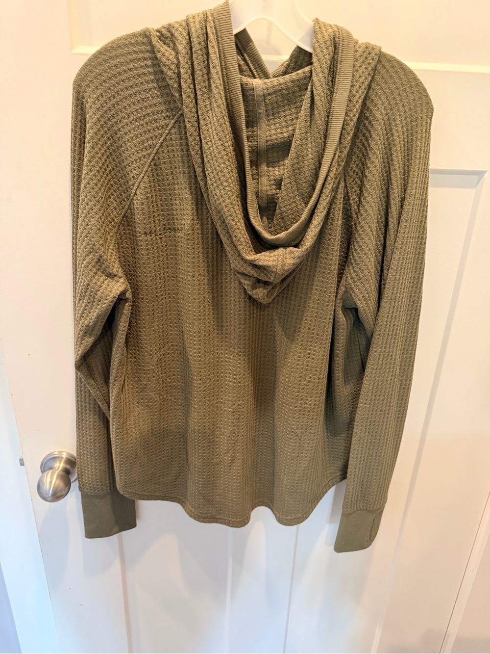 Calvin Klein Jeans Waffle Knit Hoodie Medium Olive Green Thermal Pullover - Picture 5 of 11